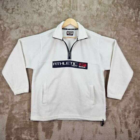 Vintage Reebok Mens Sweatshirt Size XL White 1/4 Zip Athletic Fleece Long Sleeve - Picture 1 of 10